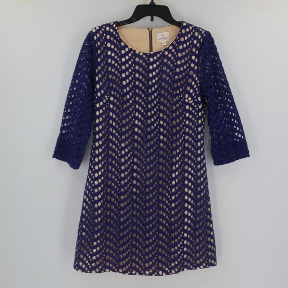Julie Brown NYC Women's Blue Perforation Style Dress with Nude Underlay Size 4 - Picture 1 of 9